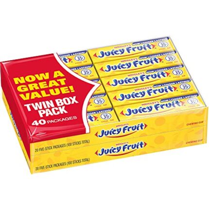 JUICY FRUIT Original Bubble Chewing Gum, 5 Stick (40 Packs)