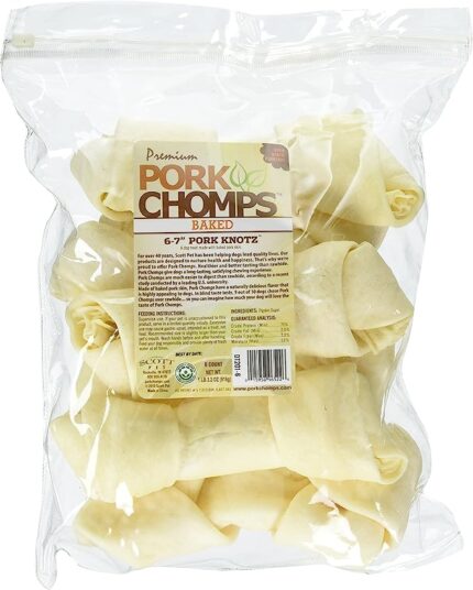 Pork Chomps Baked Pork Skin Dog Chews, 6-inch Knots, 6 Count